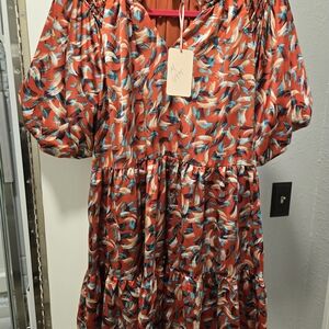 Entro Dress in Orange and Blue Pattern